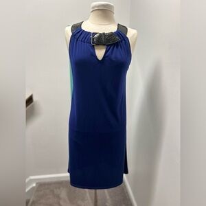 Chelsea & Theodore Navy Dress with Black Buckle Detail